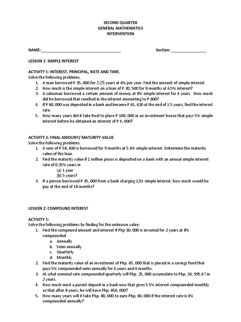 Simple and Compound Interest Activities | PDF | Finance & Money Management