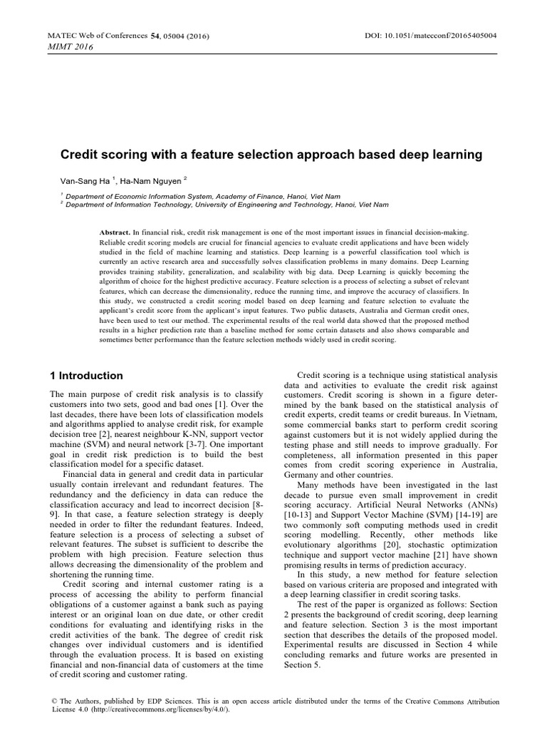Credit Scoring With A Feature Selection Approach Based Deep Learning ...