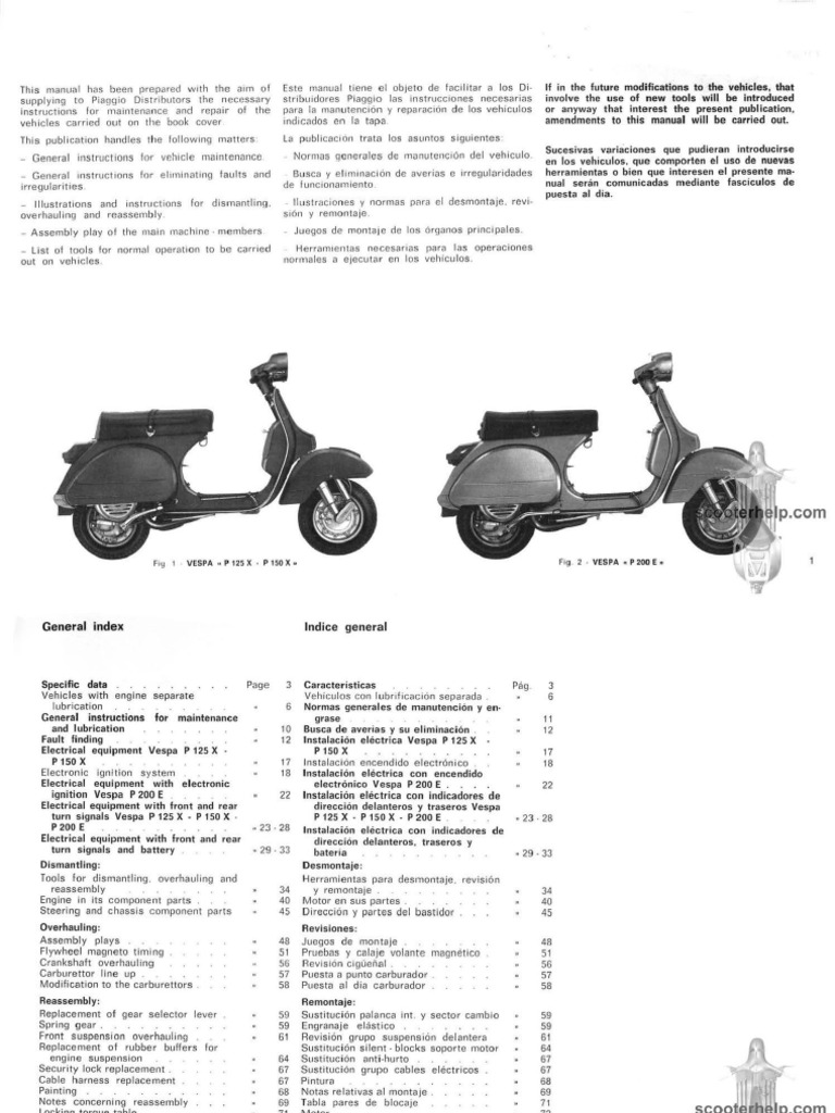 piaggio vespa px 150 factory repair manual