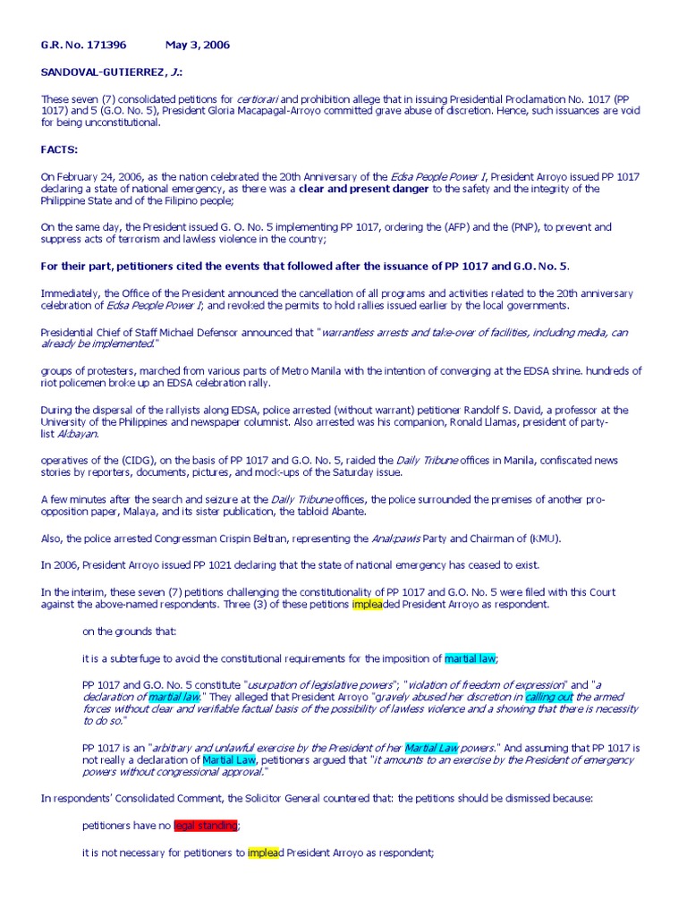 G r no 171396 may 3 2006 sandoval gutierrez pdf standing law