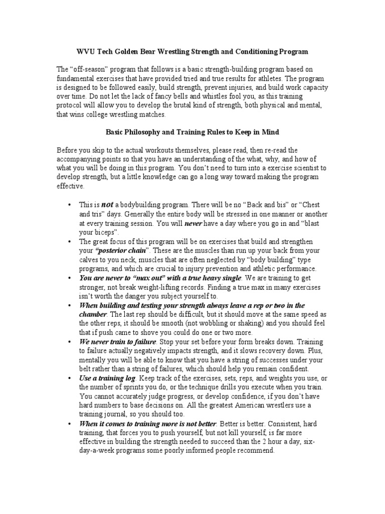 WVU Tech Wrestling Strength Program | PDF | Weight Training | Strength ...