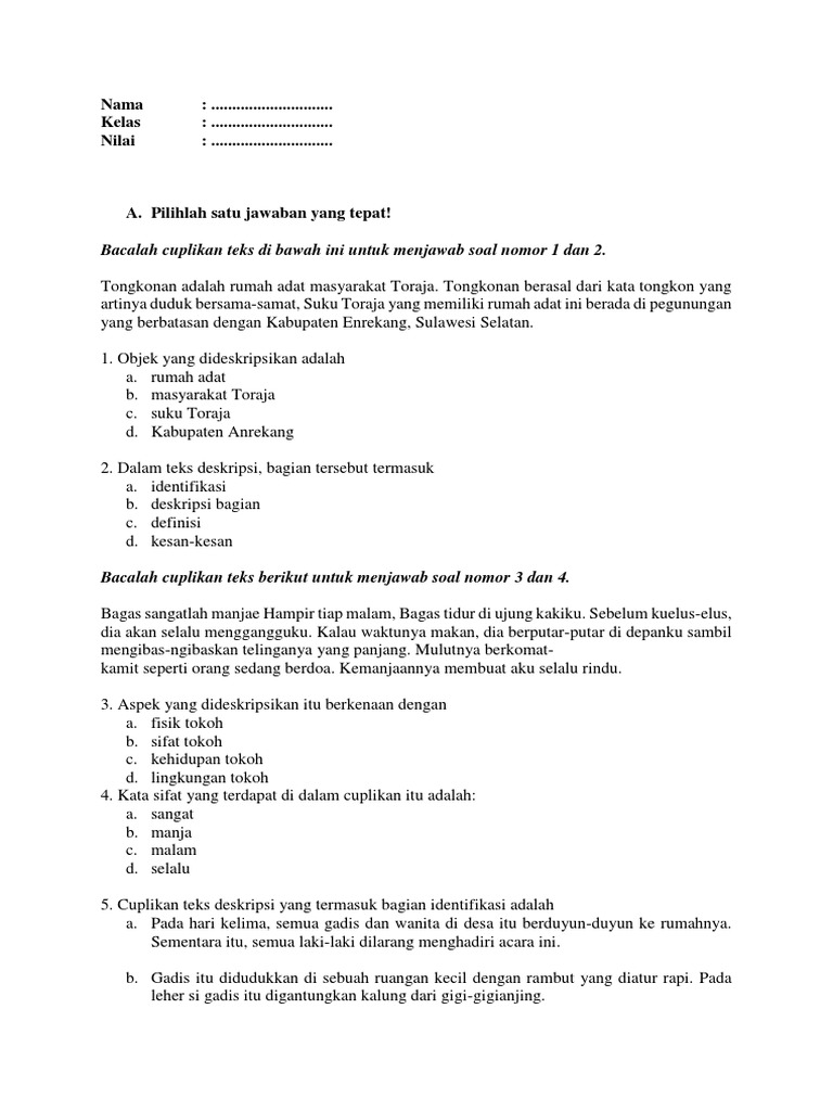 Soal Bahasa Indonesia