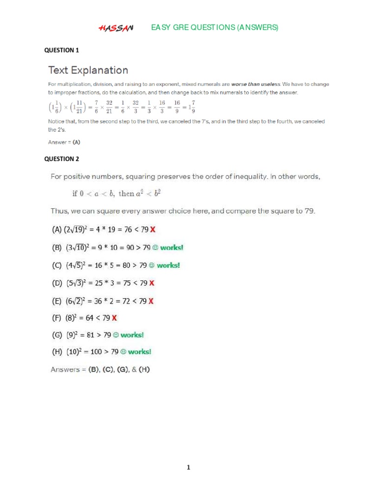 Easy Gre Questions (Answers) | PDF