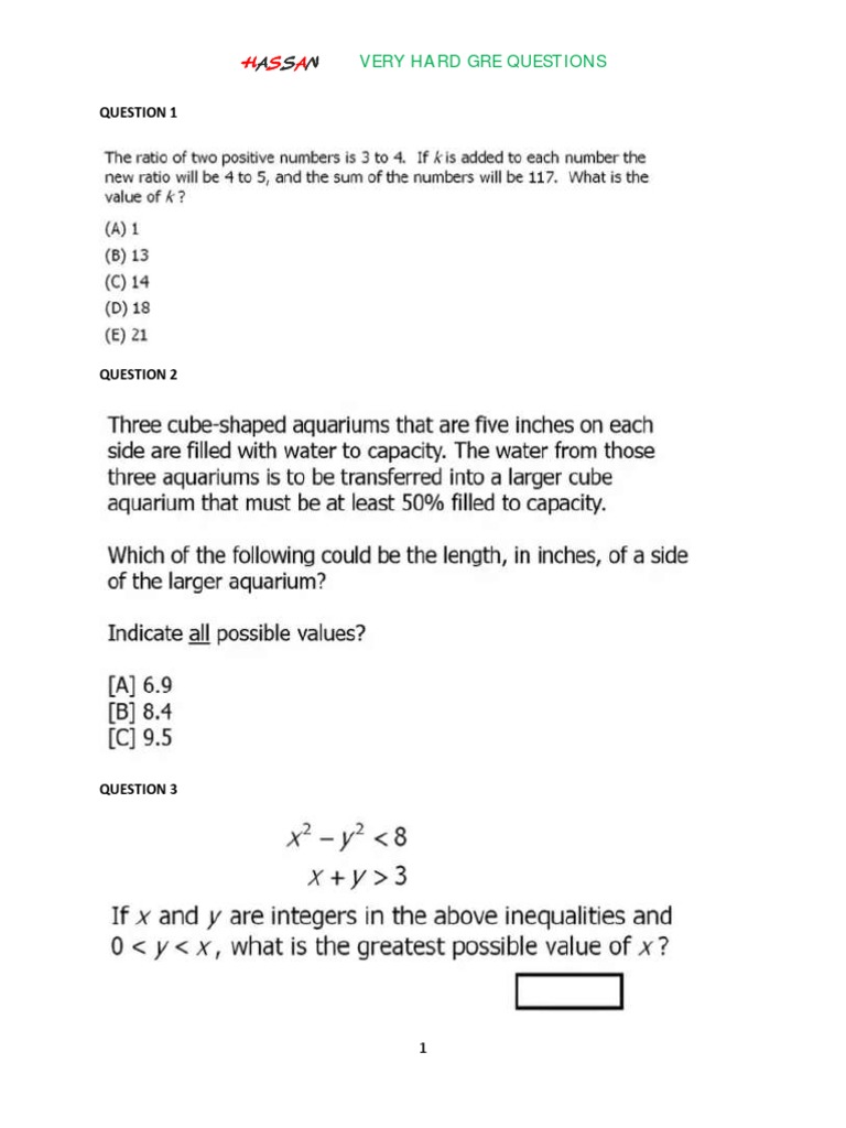 Challenging GRE Practice Questions | PDF | Graduate Record Examinations ...