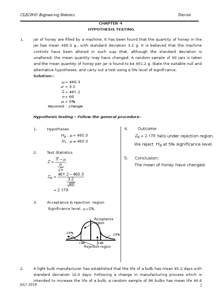 Hypothesis Testing in Engineering Statistics | PDF | Statistical ...