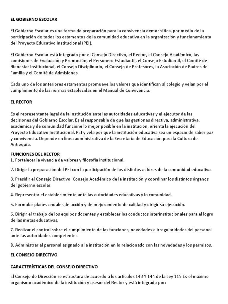 Funciones y Estructura del Gobierno Escolar | PDF | Plan de estudios ...