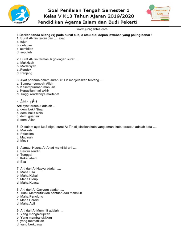 Soal Agama Islam Tentang Surah Attin Belajar Soal