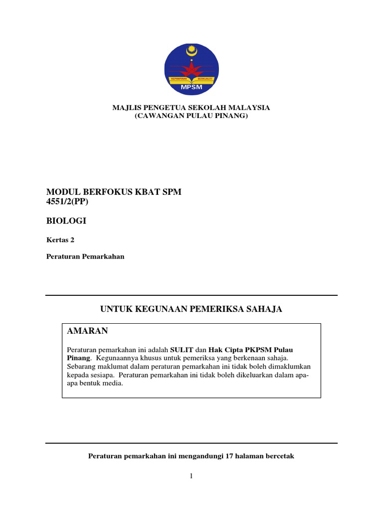 2019 P Pinang Percubaan Bio K2 Jawapan Pdf