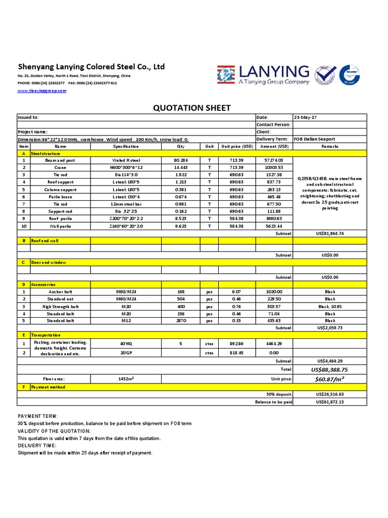Shenyang Lanying Steel Quotation Sheet | PDF | Economic Sectors ...