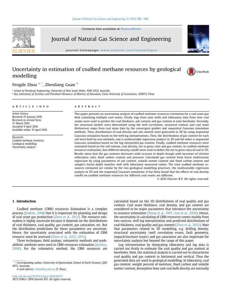 Uncertainty in Estimation of Coalbed Methane Resources by Geological ...