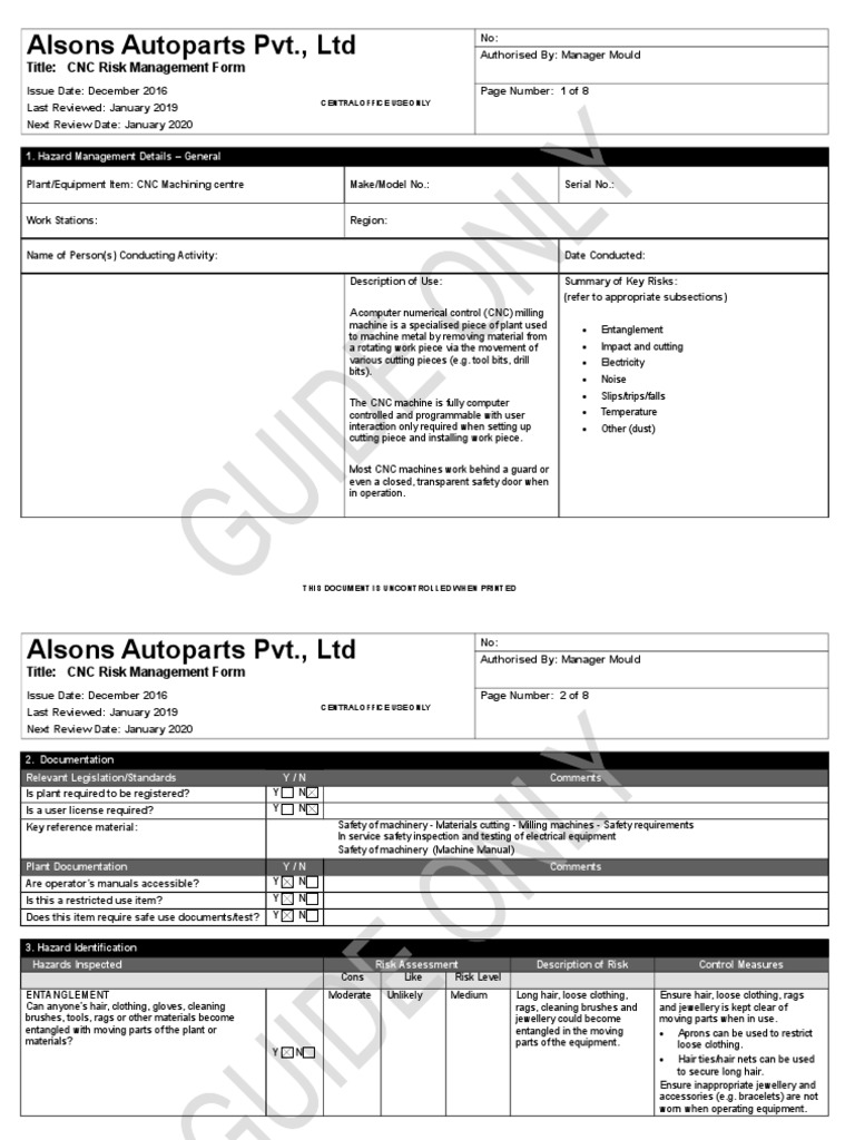 CNC Machine Risk Management Form | PDF | Risk Management | Numerical ...