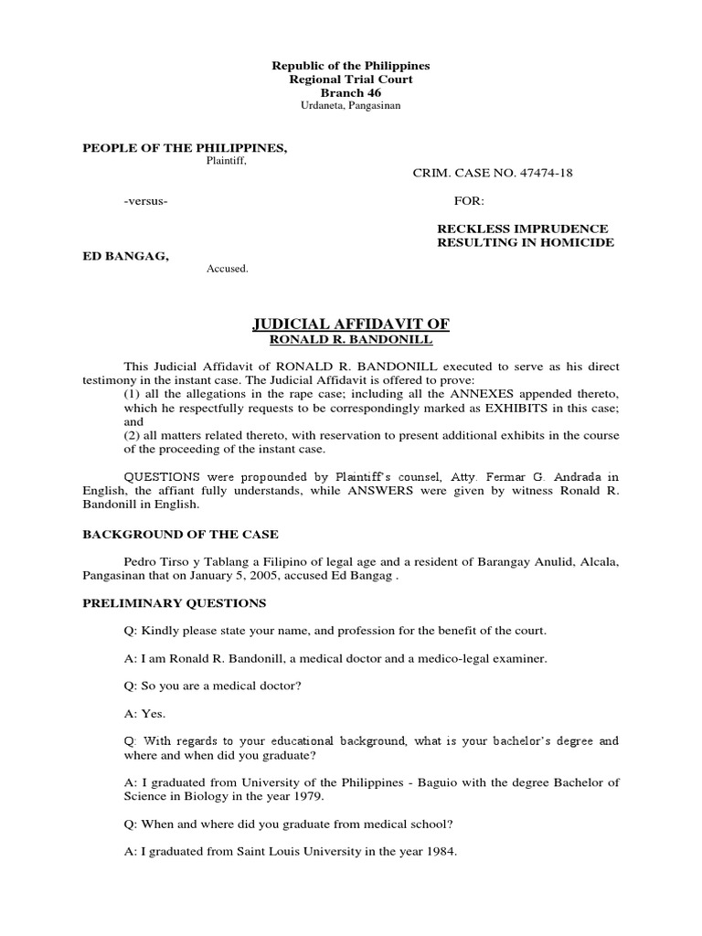 Expert Medical Testimony Regarding the Cause of Death in the Case of