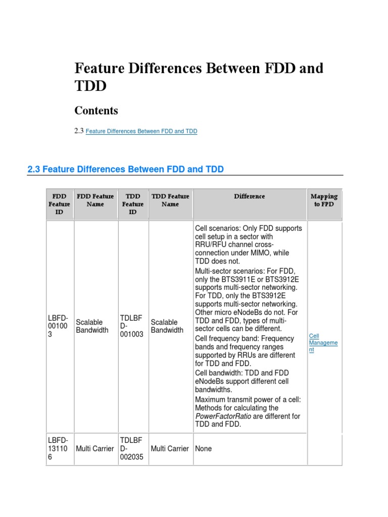 FDD vs TDD Feature Comparison | PDF | Duplex (Telecommunications ...