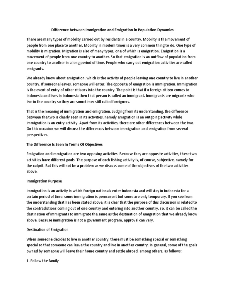 Difference Between Immigration And Emigration In Population Dynamics