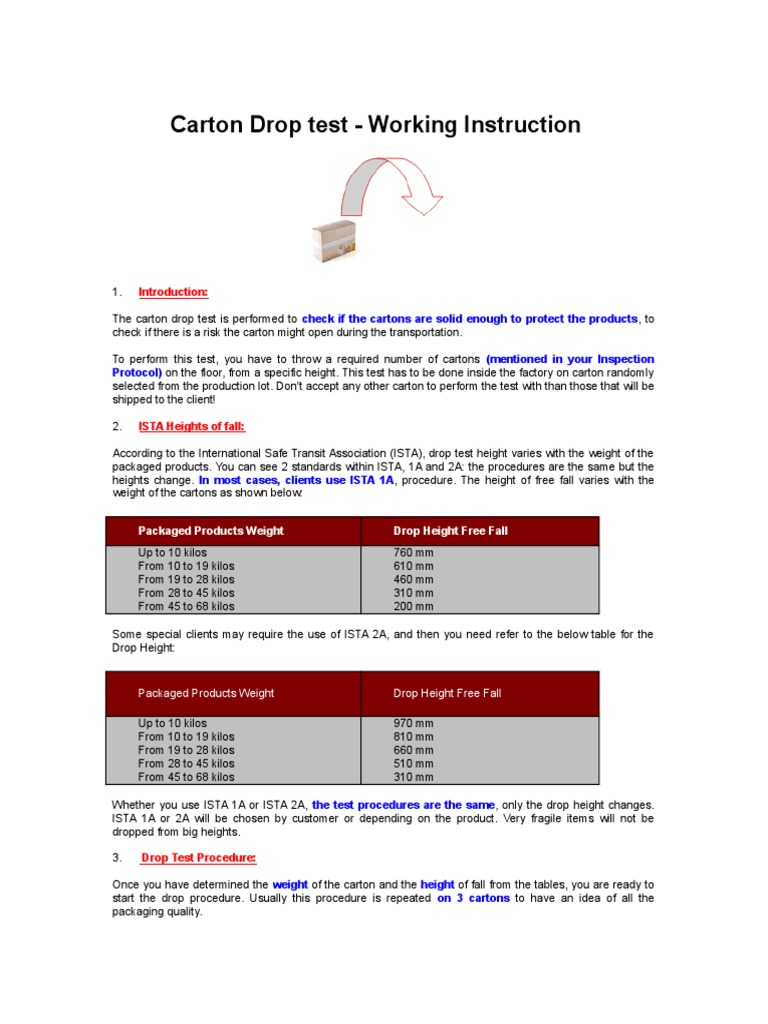 ISTA Carton Drop Test Procedure | PDF | Kilogram | Business