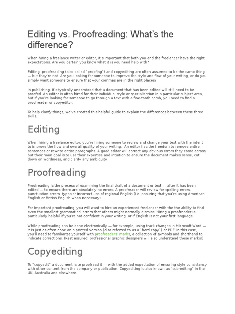 Editing vs Proofreading Explained | PDF | Copy Editing | Proofreading