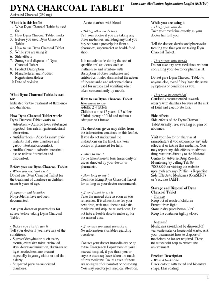 Dyna Charcoal Tablet Activated Charcoal DYNAPHARM M SDN BHD 30jan2018