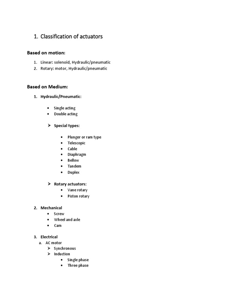 Classification of Actuators PDF Electric Motor Actuator