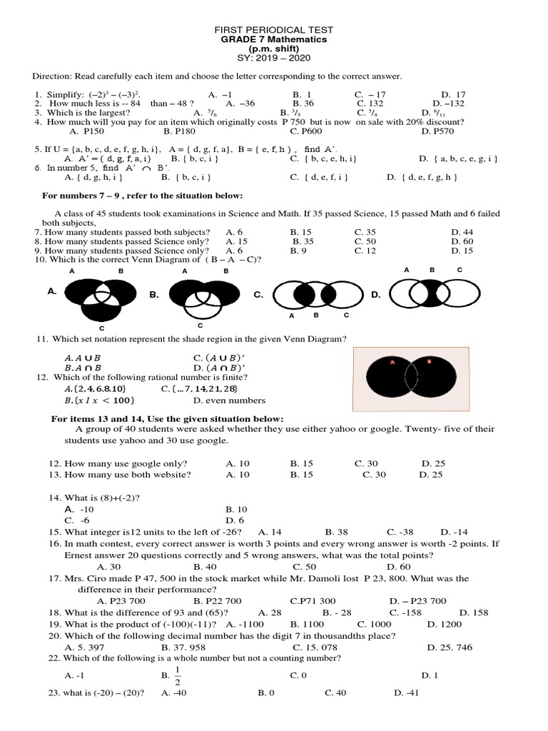 Grade 7 Mathematics Test Questions | PDF | Integer | Mathematical Concepts