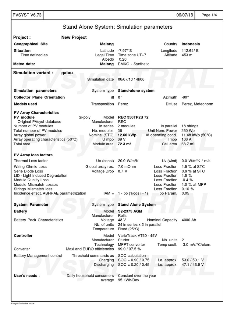 PVsyst Stand-Alone System in Malang | PDF | Photovoltaics | Kilowatt Hour