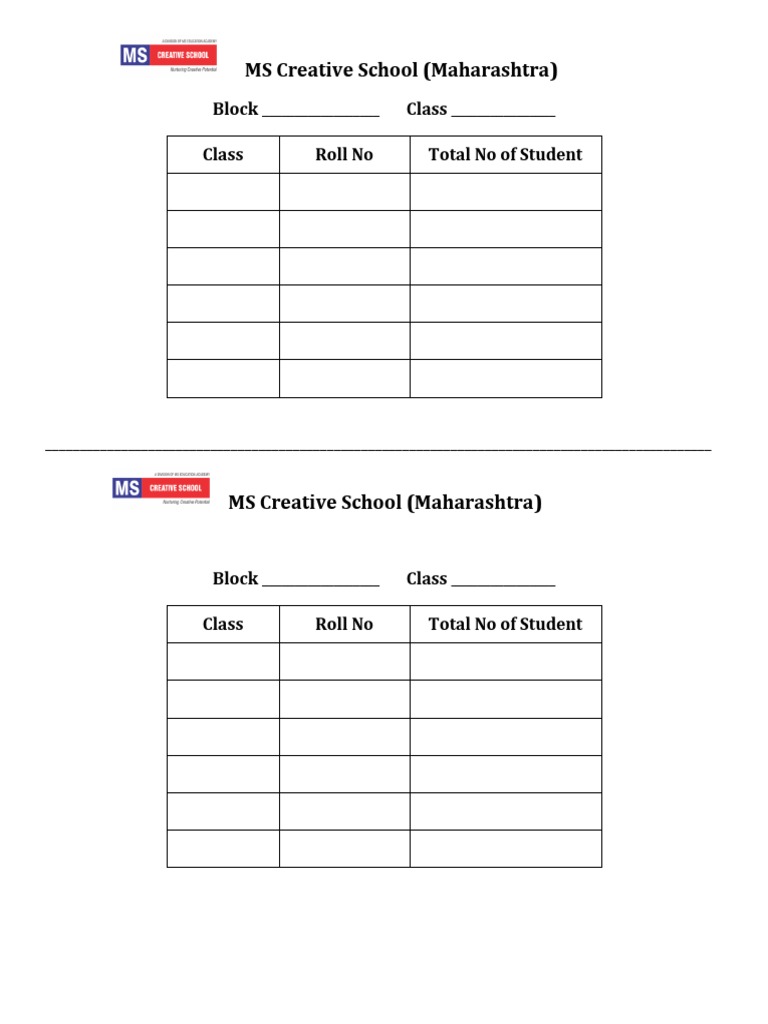 MS Creative School Class Roll Sheet | PDF | Career & Growth