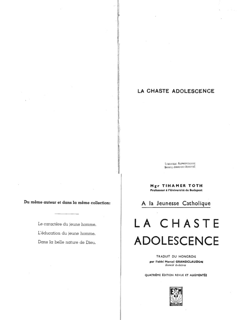 Tihamer Toth - La Chaste Adolescence, PDF, Mariage