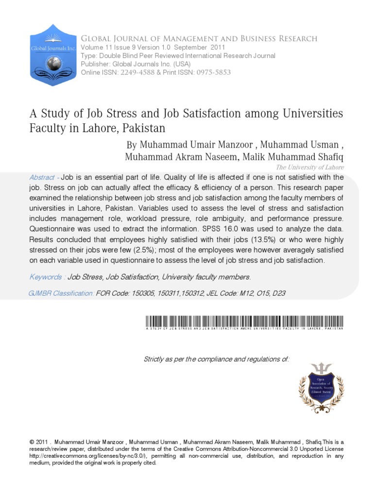 3 A Study of Job Stress and Job Satisfaction PDF | PDF | Occupational ...