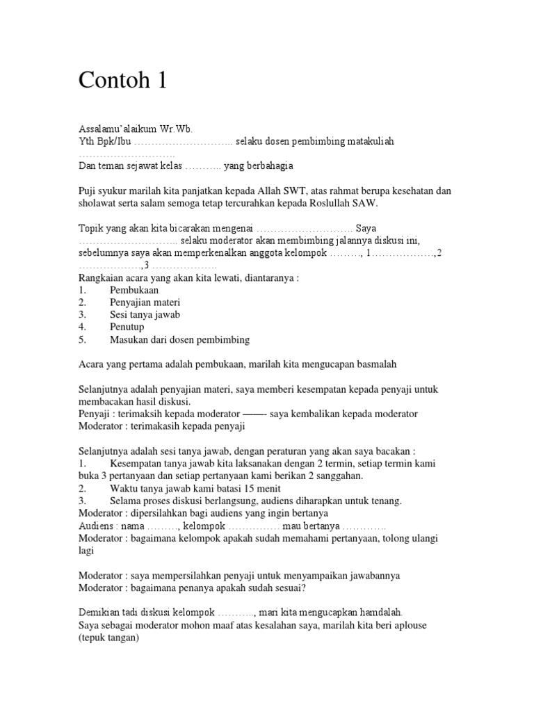 Contoh Teks Menjadi Moderator