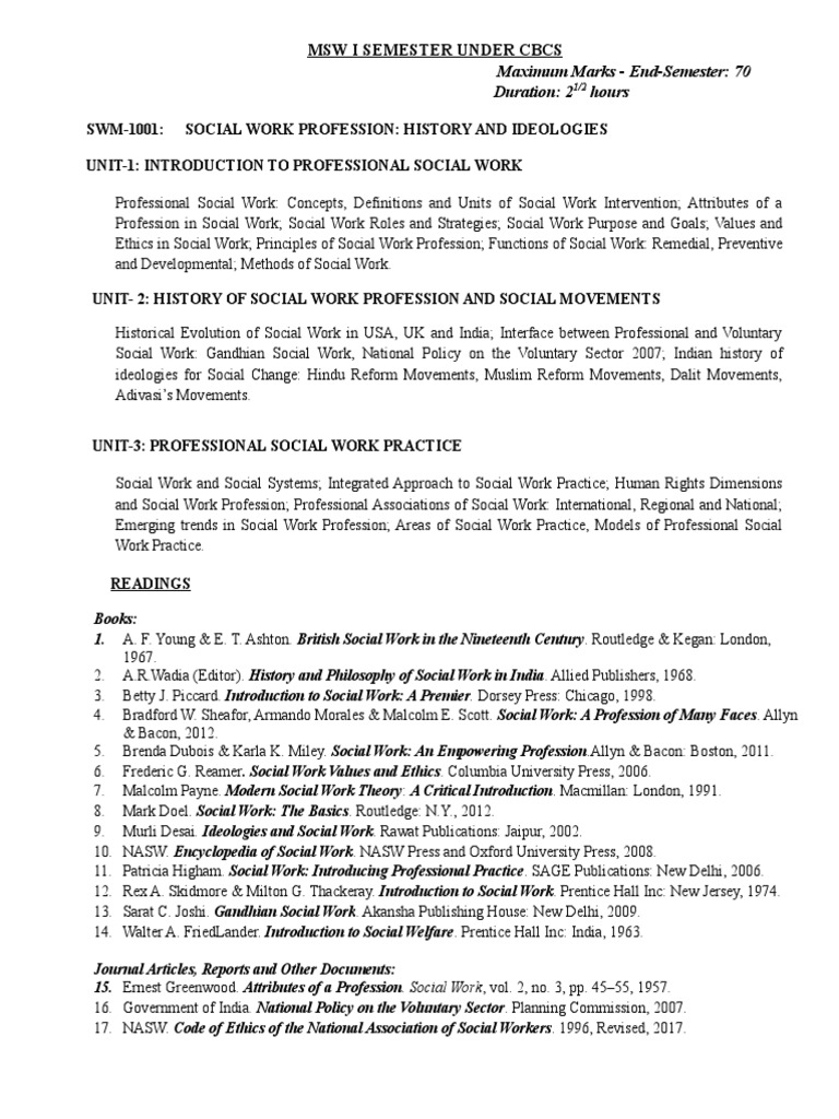 MSW I Semester Course Overview | PDF | Social Work | Mental Disorder