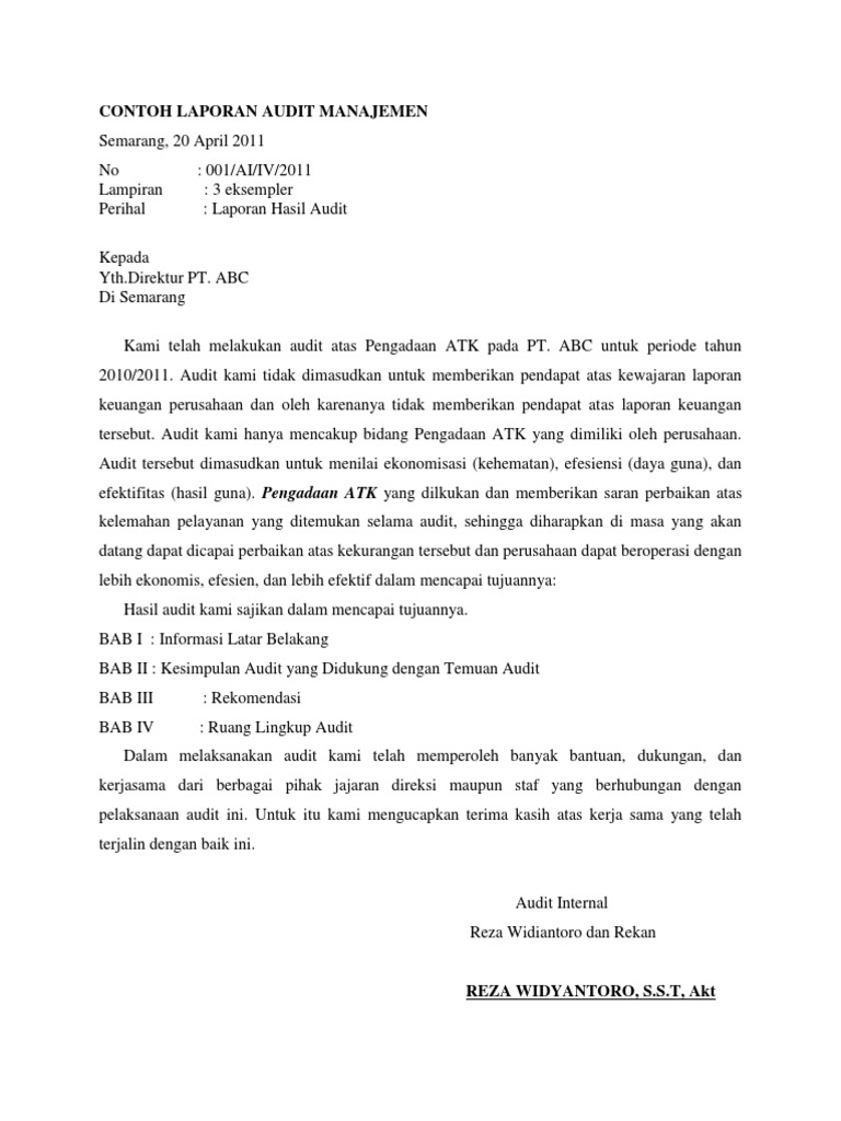Contoh Laporan Audit Manajemen