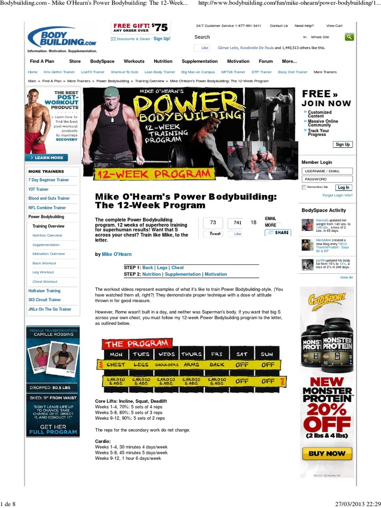 Bodybuilding Com Mike O Hearn S Power Bodybuilding The 12 Week Program Pdf Pdf Physical Exercise Recreation