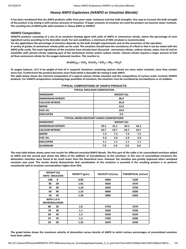 Heavy ANFO and Emulsion Blends | PDF | Chemical Substances | Materials