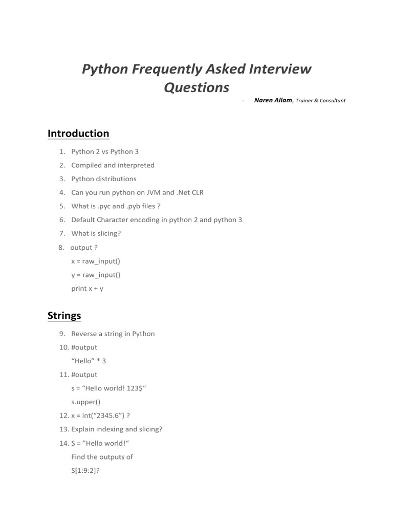 Python Interview Questions | PDF | Parameter (Computer Programming ...