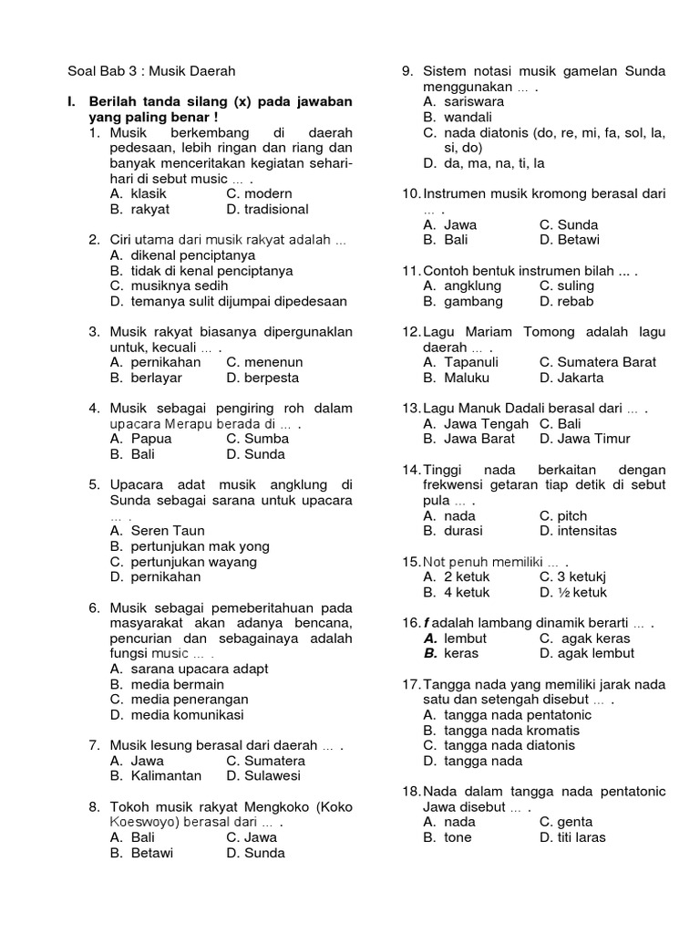 Soal Bab 3 Seni Budaya Kelas 7