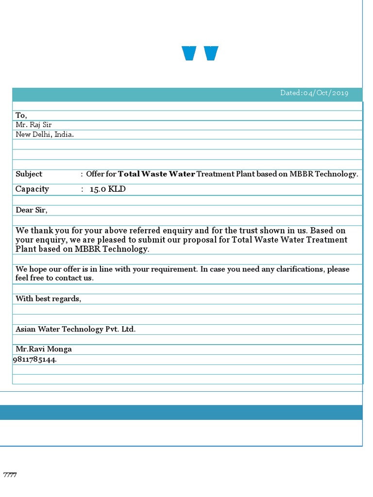 MBBR Waste Water Treatment Proposal | PDF | Sewage Treatment | Water ...