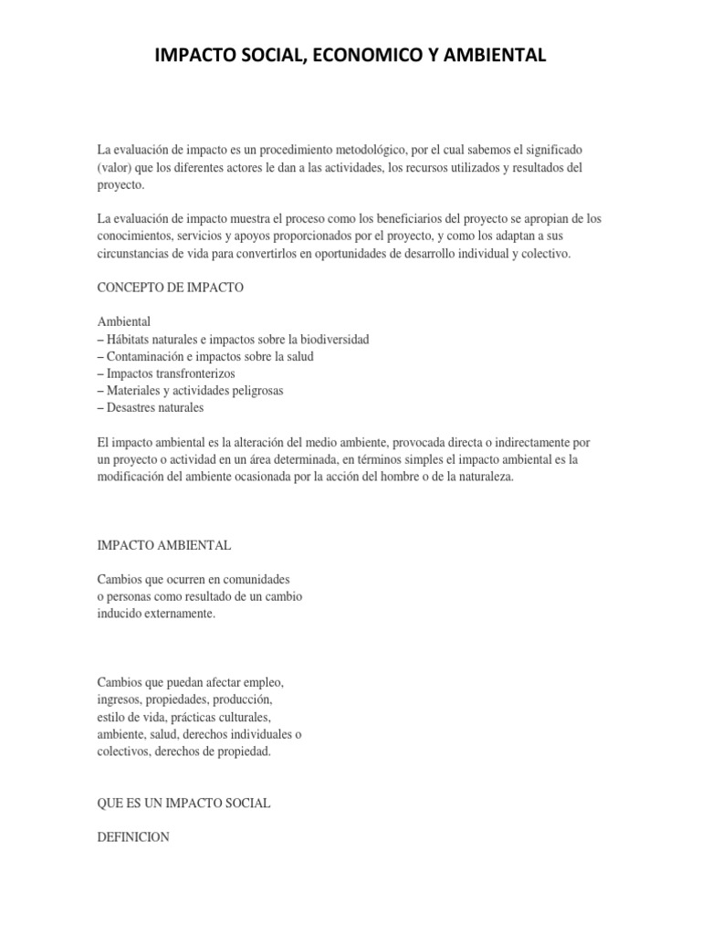 Evaluación del Impacto Social y Ambiental | PDF | Entorno natural ...
