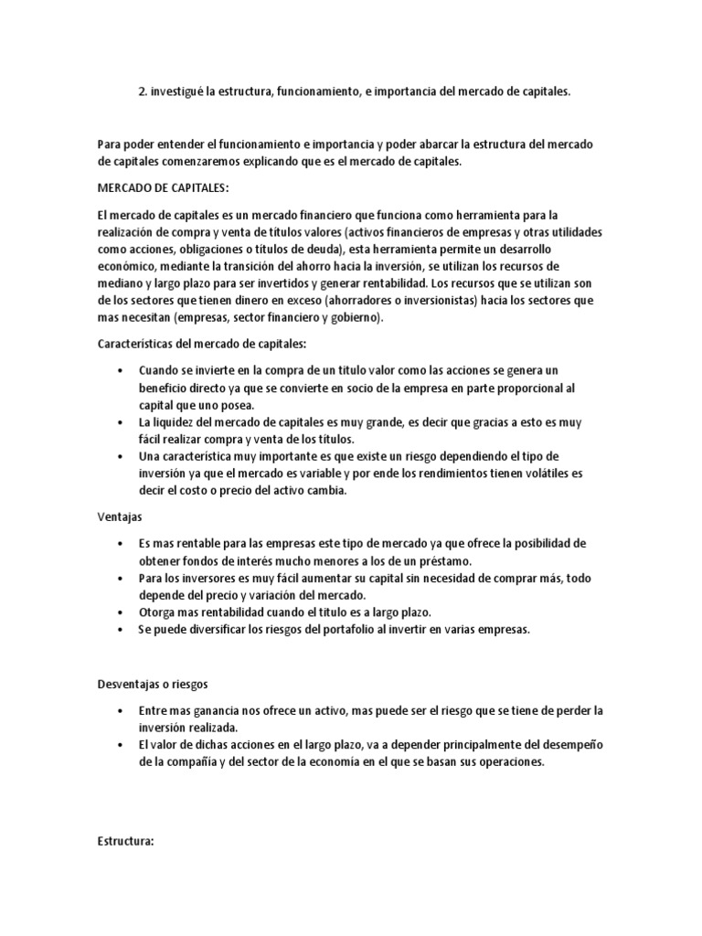 Funcionamiento del Mercado de Capitales | PDF | Compartir (Finanzas ...