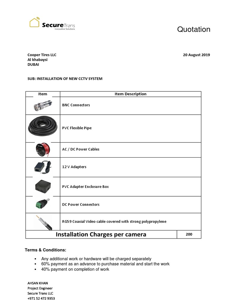 Quotation Installation Charges Per Camera PDF