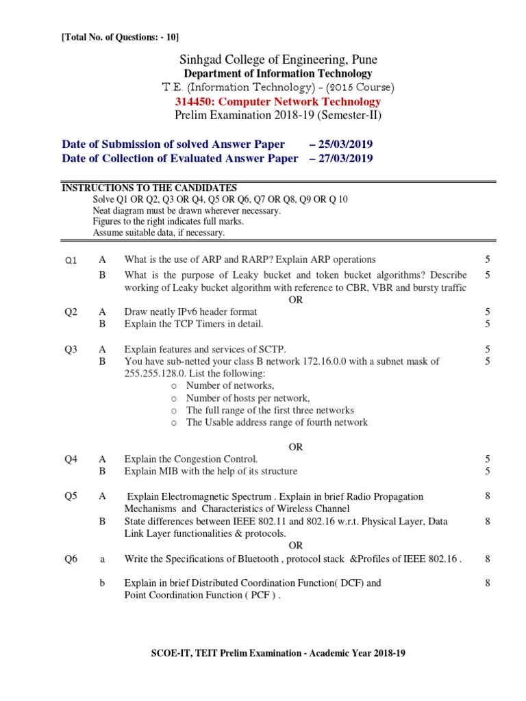 Computer Network Technology Exam 2018-19 | PDF | Computer Network ...