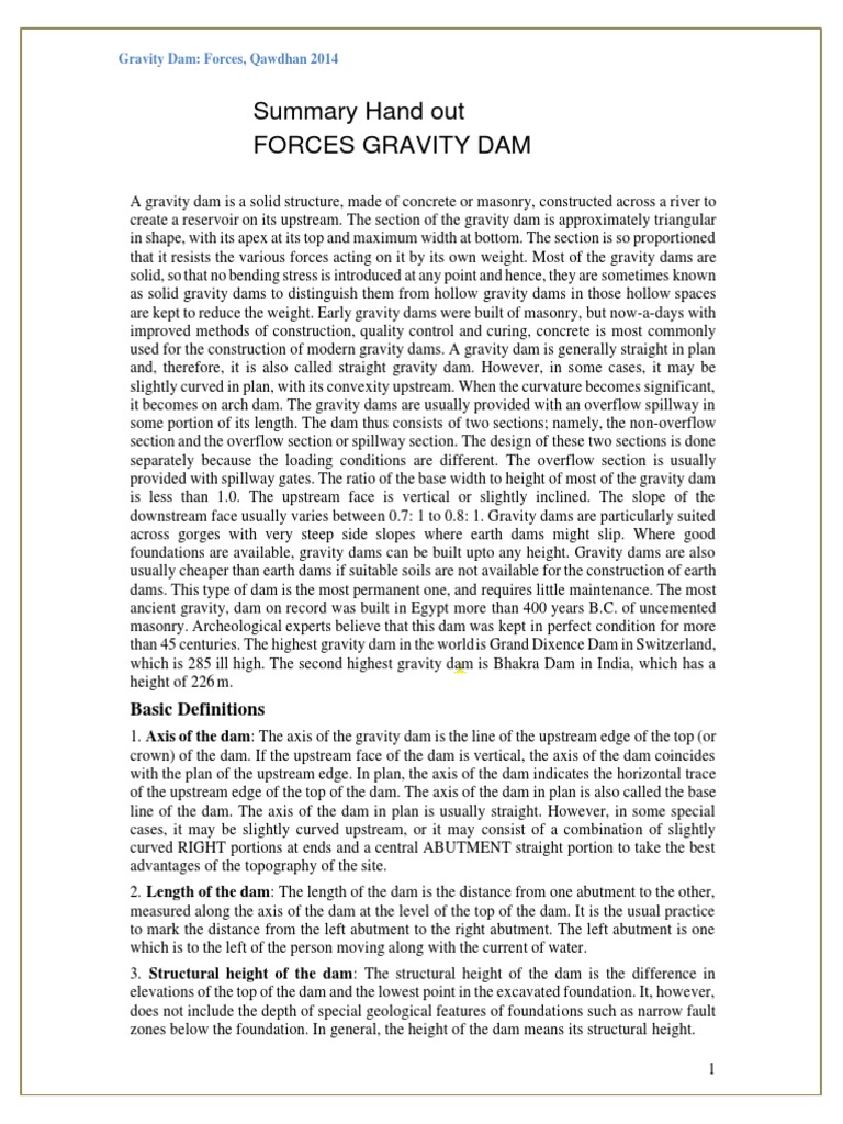 Forces Acting on Gravity Dams | PDF | Dam | Pressure