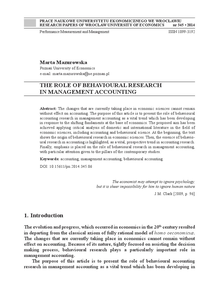 2014 The Role of Behavioural Research in Management Accounting | PDF ...