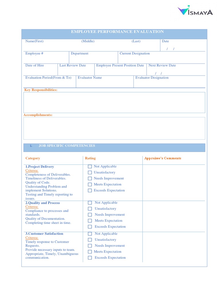 Employee Performance Evaluation Template | PDF | Goal | Competence ...