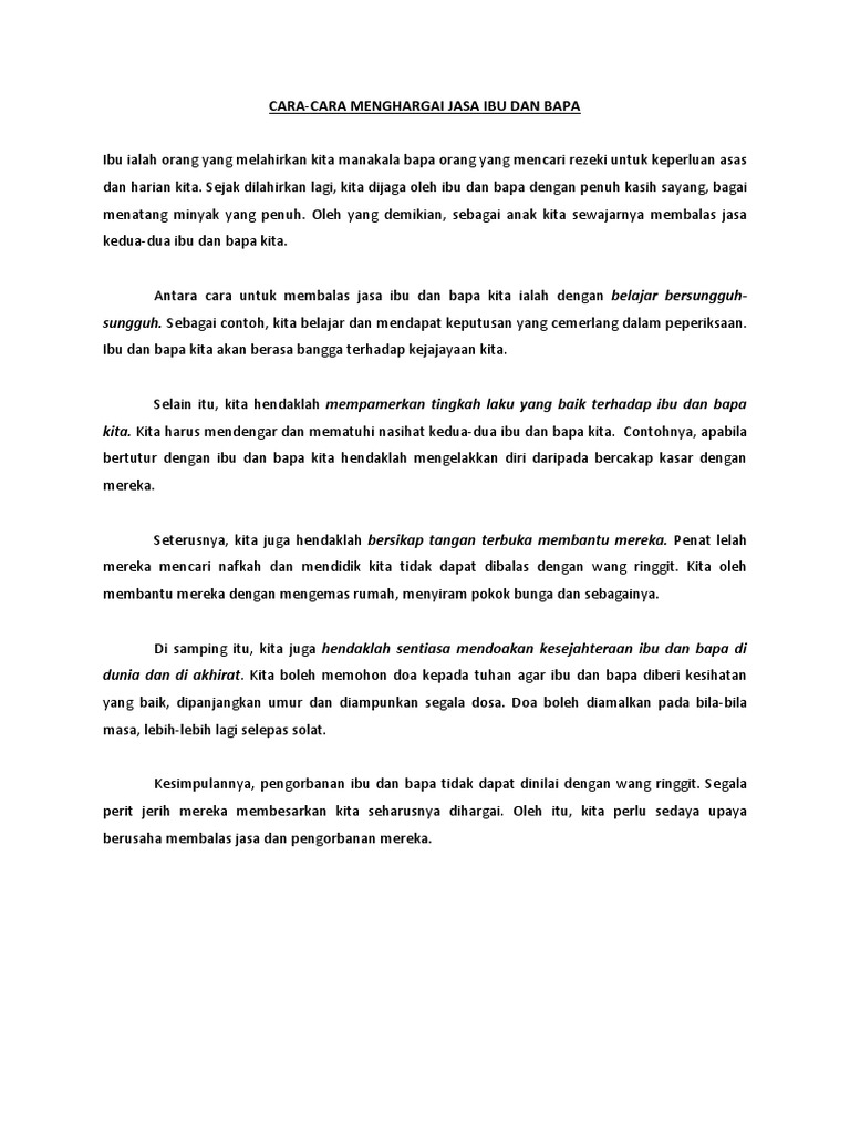cara menghargai jasa ibu bapa