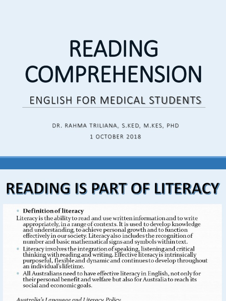2018 - READING COMPREHENSION - Lecture - Year 1 PDF | PDF | Speed ...