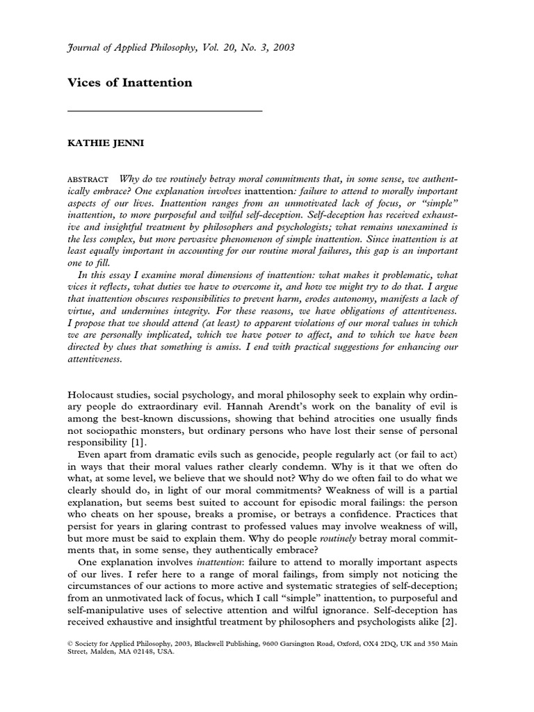 Vices of Inattention - (2003) | PDF | Integrity | Courage