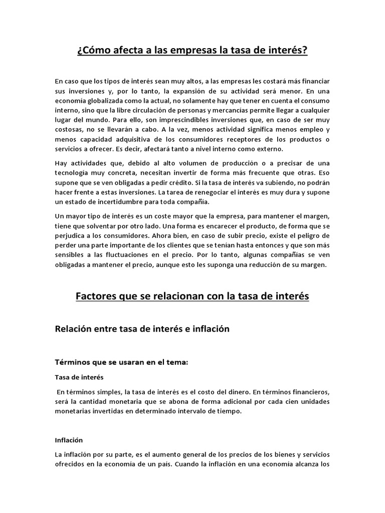 Impacto de tasas de interés en liquidez empresarial | PDF | Tipo de ...