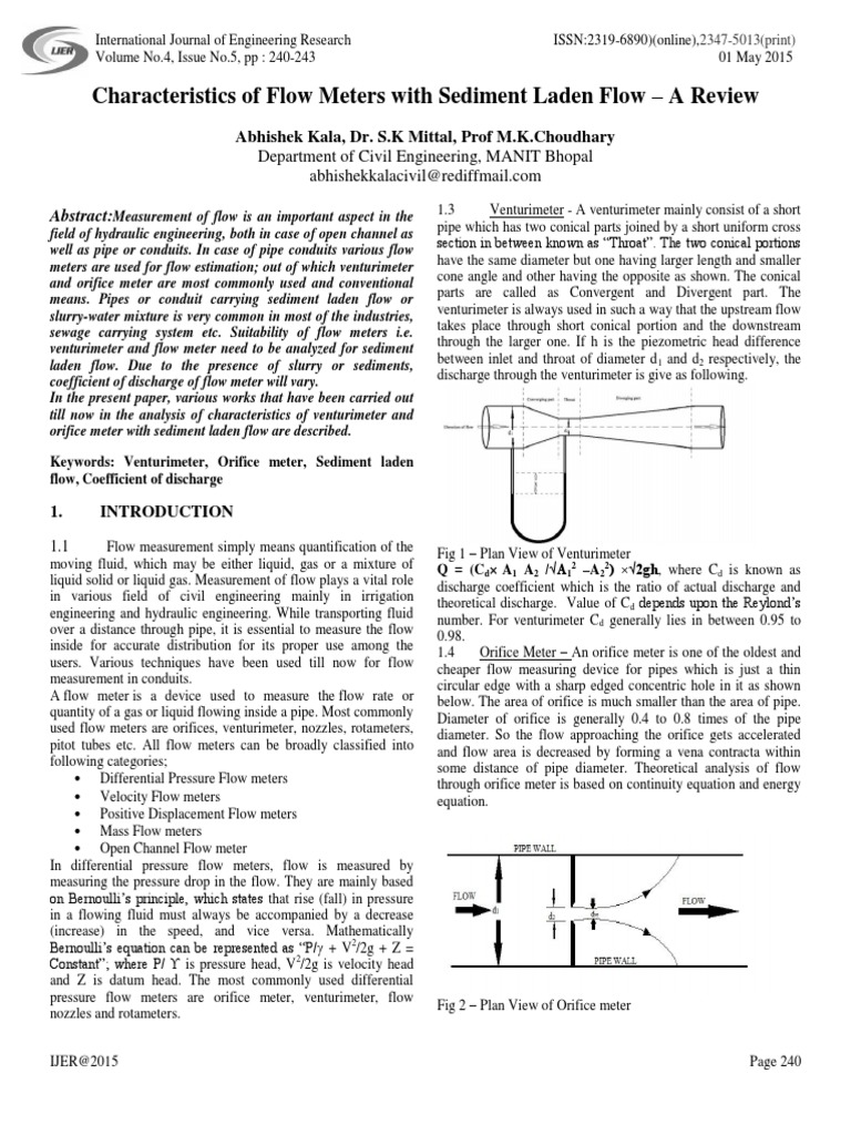 Flow Meters for Sediment Laden Flow | PDF | Flow Measurement | Fluid ...