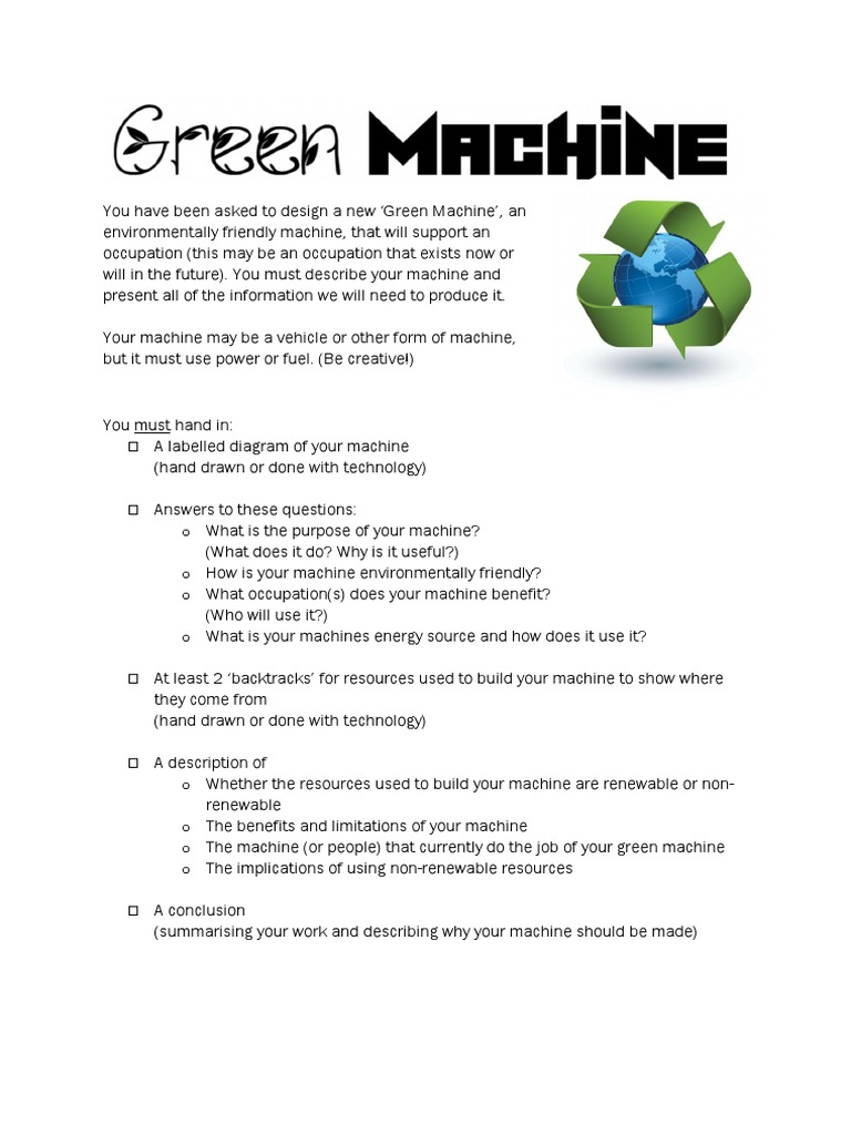 Green Machine Design Challenge | PDF | Resource | Science