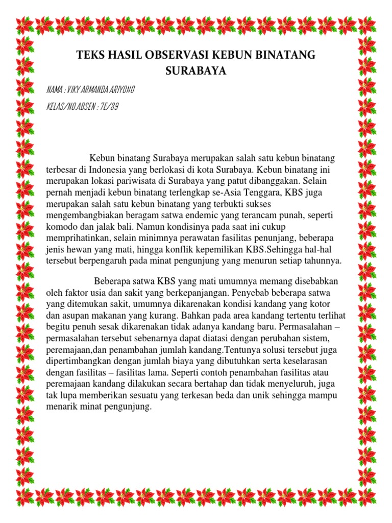 Teks Hasil Observasi Kebun Binatang Surabaya | Pdf