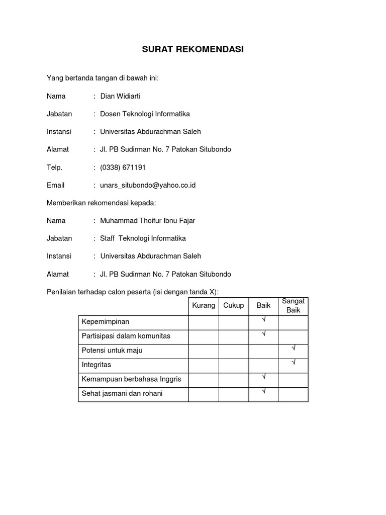Surat Rekomendasi | PDF